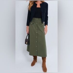 NWT Tuckernuck Olive buttondown midi skirt oldmoney preppy coastal safari size 4